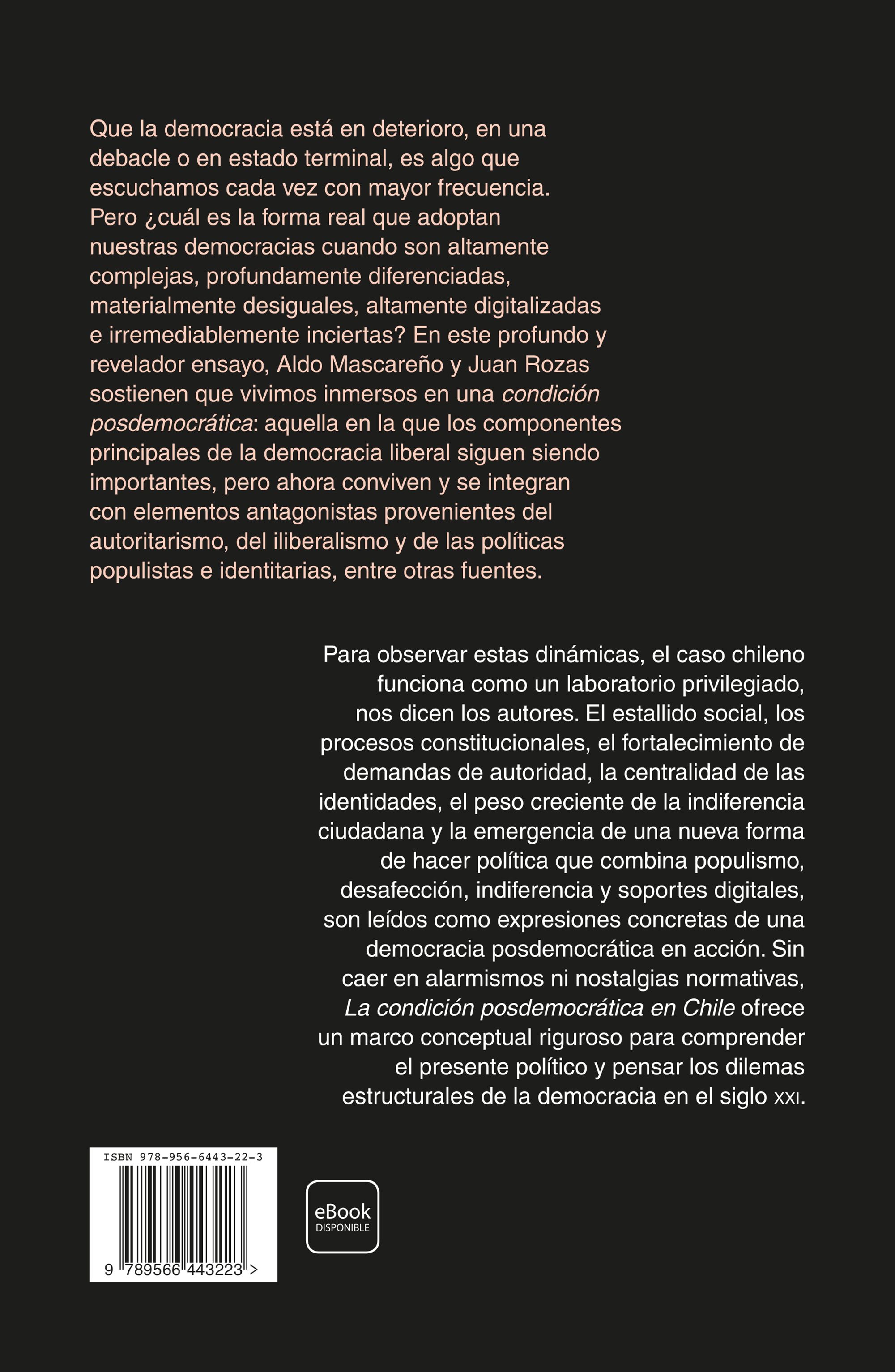 Miniatura contraportada La condición posdemocrática en Chile