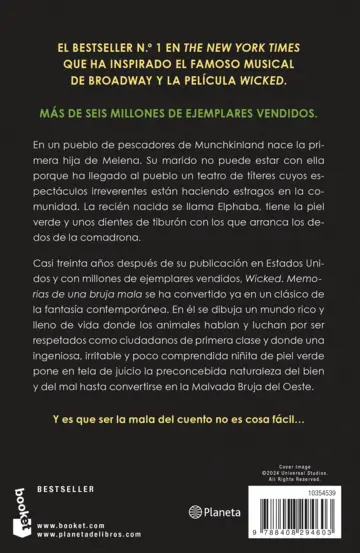 Contraportada Wicked. Memorias de una bruja mala (Ed. Película)