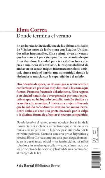 Contraportada Donde termina el verano. (Premio biblioteca breve 2026)