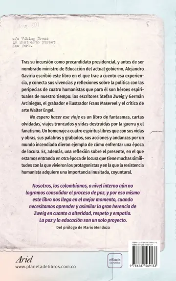 Contraportada No espero hacer ese viaje