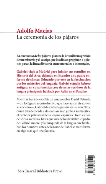 Contraportada La ceremonia de los pájaros