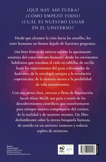 Contraportada Una breve historia del universo