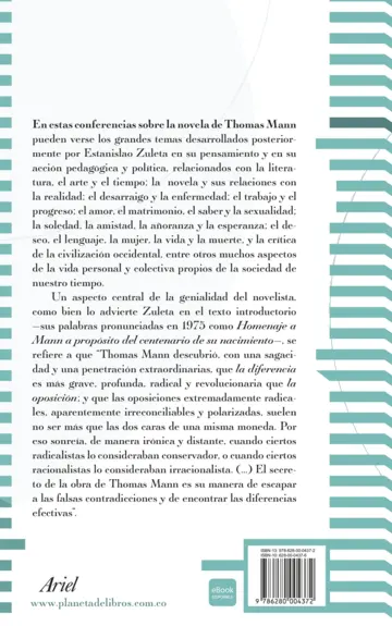 Contraportada Thomas Mann: la montaña mágica y la llanura prosaica