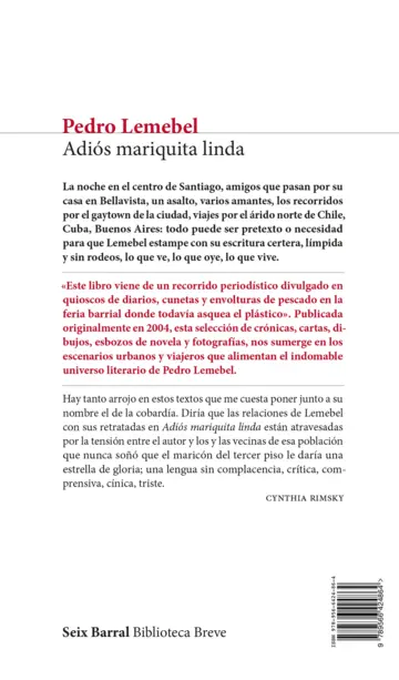 Contraportada Adiós mariquita linda. Nueva edición